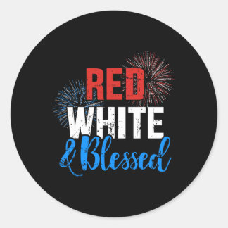 Adesivo Redondo Vermelho Branco Abençoado Pelo Dia Da Independênci