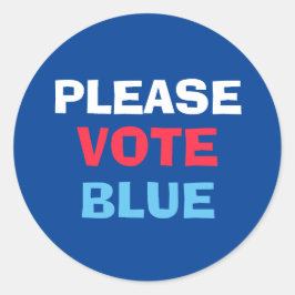 Adesivo Redondo Vermelho Branco E Azul Por Favor Votação Azul