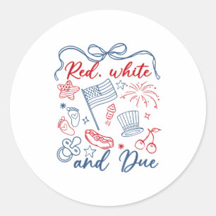 Adesivo Redondo Vermelho Branco E Devido 4 De Julho Gravidez Verão