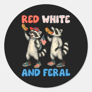 Adesivo Redondo Vermelho Branco E Feral Divertido Guaxinim Fofo 4