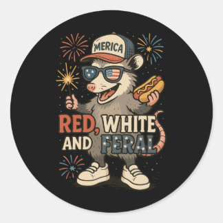 Adesivo Redondo Vermelho Branco E Fogos de Artifício Ferozes Gambá