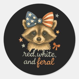 Adesivo Redondo Vermelho Branco E Guaxinim Feral Divertido Patriót