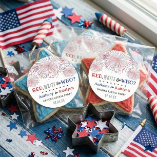 Adesivo Redondo Vermelho, Branco e Quem? Festa de Revelação de Gên