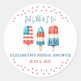 Adesivo Redondo Vermelho, Branco & Eu Faço Chá de Noiva Patriótico