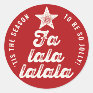 Adesivo Redondo Vermelho/Branco Falalalala Negrito Script Árvore D