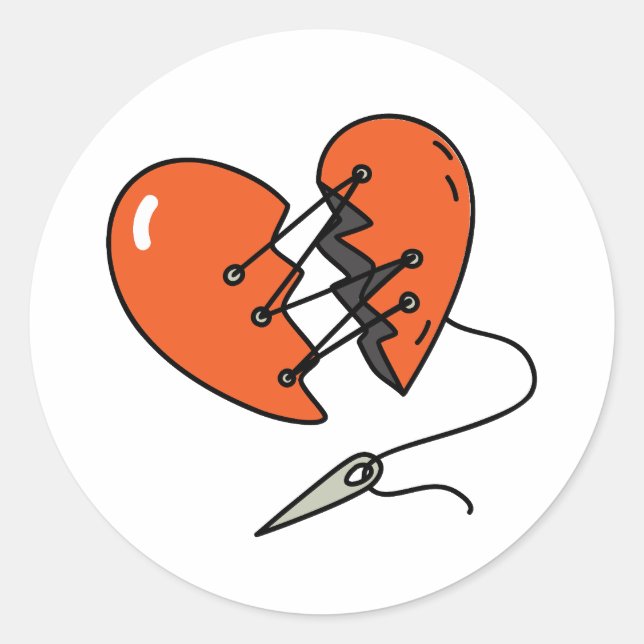 Adesivo Redondo Vermelho Coração Quebrado (Frente)