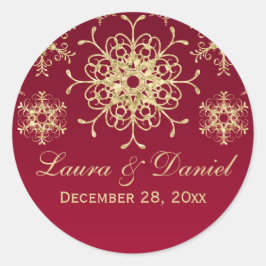 Adesivo Redondo Vermelho, Dourado brilho, Vinheta de Casamento Sno