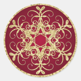 Adesivo Redondo Vermelho, Dourado brilho, Vinheta de Casamento Sno