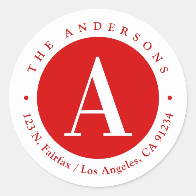 Adesivo Redondo Vermelho e Branco | Endereço de devolução do monog (Frente)