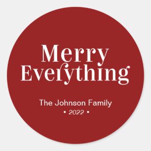 Adesivo Redondo Vermelho e Branco Moderno Feliz Tudo Natal