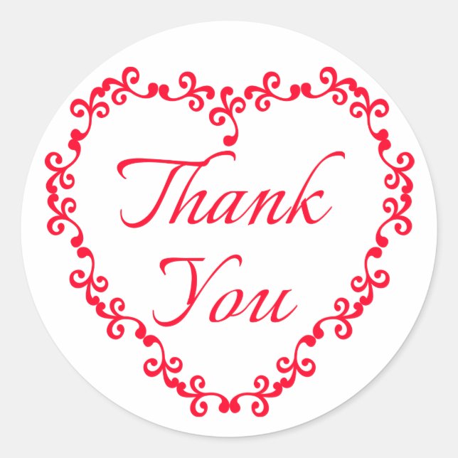 Adesivo Redondo Vermelho E Branco Obrigado Festa de casamento Flor (Frente)