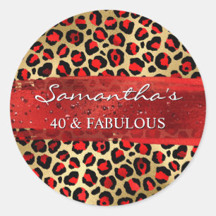 Adesivo Redondo Vermelho e Dourado Leopardo 40 & Fabuloso