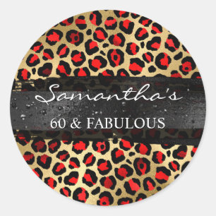 Adesivo Redondo Vermelho e Dourado Leopardo 60 & Fabuloso