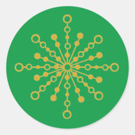 Adesivo Redondo Vermelho e Dourado Starburst do Médio Atômico Retr