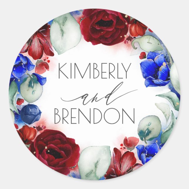 Adesivo Redondo Vermelho e Marinho Azul Friturado Boho (Frente)