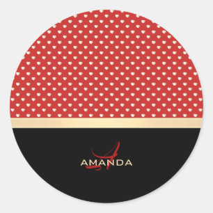 Adesivo Redondo Vermelho e Preto Elegante, Cabos Ouros Monograma