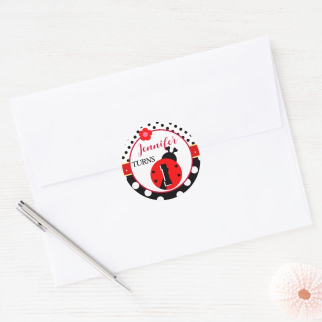 Adesivo Redondo Vermelho e Preto - Ladybug (Envelope)