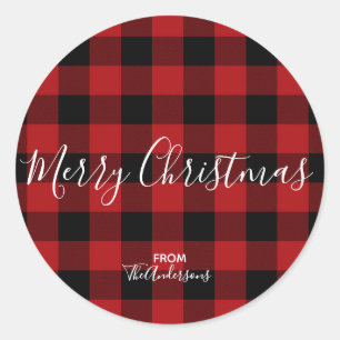 Adesivo Redondo Vermelho e Preto Rustico Búfalo Xadrez de Quadrado