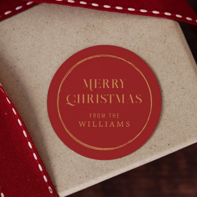 Adesivo Redondo Vermelho Elegante e Dourado Natal (Criador carregado)