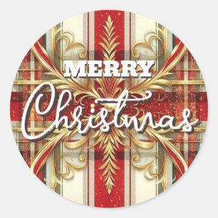 Adesivo Redondo Vermelho Elegante e Xadrez festiva Dourada