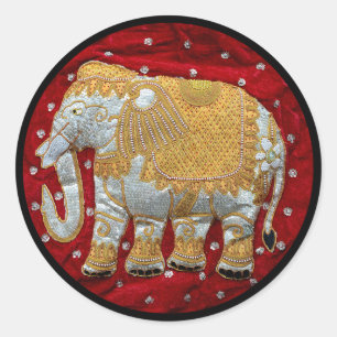 Adesivo Redondo Vermelho Embellished e ouro do elefante indiano