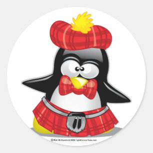 Adesivo Redondo Vermelho escocês do pinguim