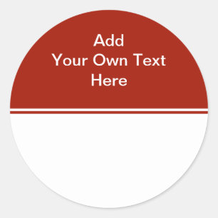 Adesivo Redondo Vermelho Escuro com área branca e texto.