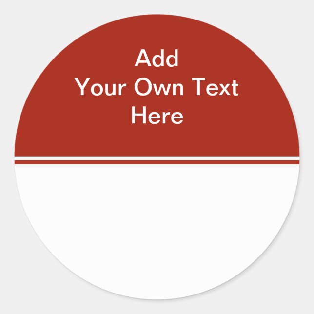 Adesivo Redondo Vermelho Escuro com área branca e texto. (Frente)