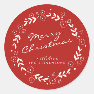 Adesivo Redondo Vermelho Feliz Natal Floral Rua Simples Personaliz