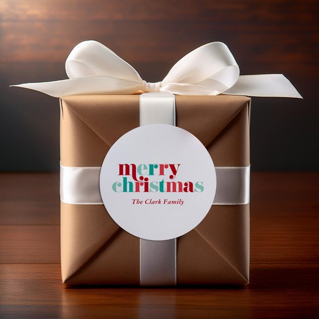 Adesivo Redondo Vermelho Festivo e Verde "Feliz Natal" (Criador carregado)