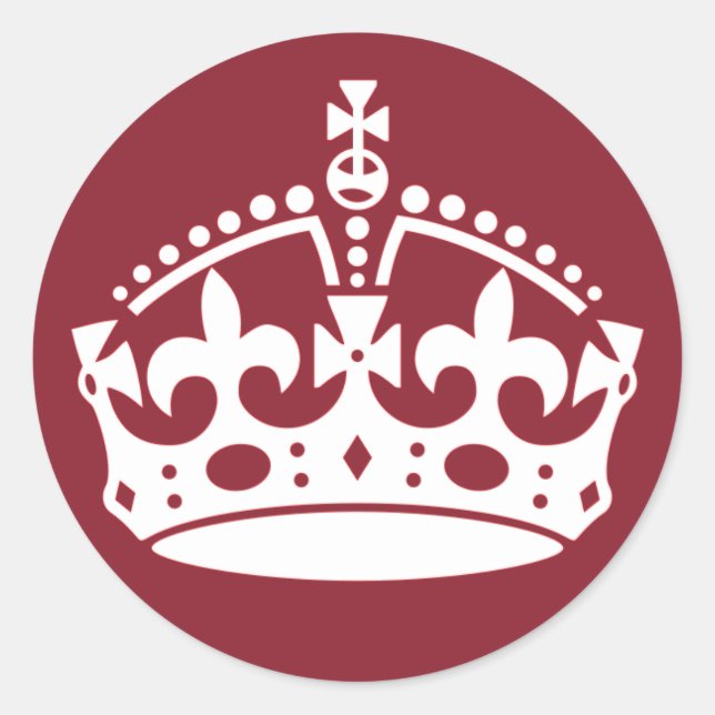 Adesivo Redondo Vermelho Fique Calmo e Mantenha-Se Calmo Sobre Os  (Frente)