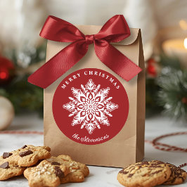 Adesivo Redondo Vermelho Natal Feliz Férias Floco de Neve