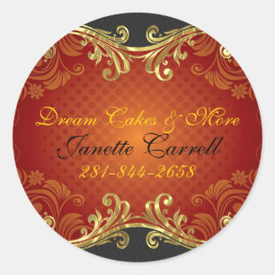 Adesivo Redondo Vermelho Negro E Sujeiras Douradas