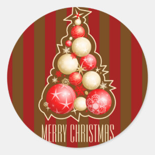 Adesivo Redondo Vermelho & ouro borbulha a árvore de Natal
