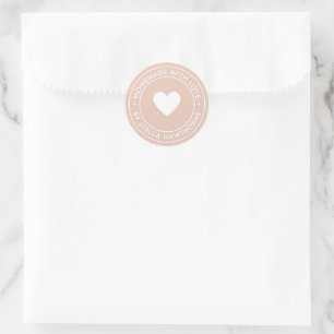 Adesivo Redondo Vermelho Personalizado Feito à Mão Com Amor Coraçã