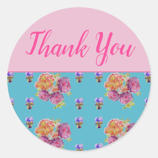 Adesivo Redondo Vermelho Rosa Rosa Chique Teal Aqua Flor Floral (Frente)