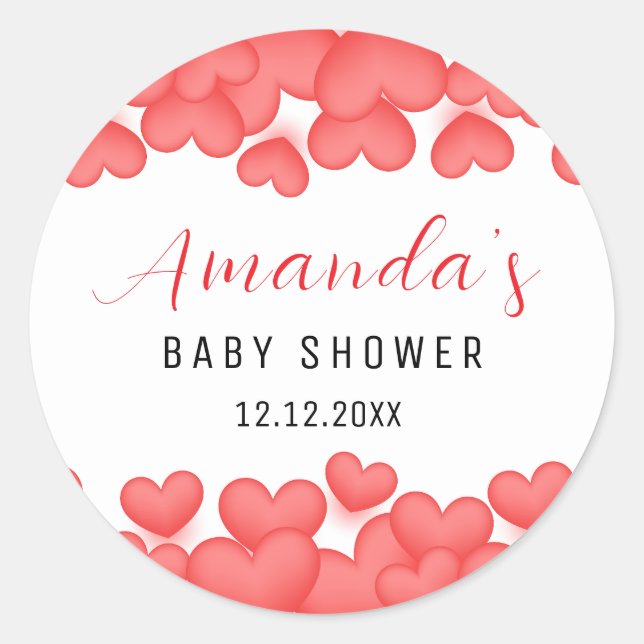 Adesivo Redondo Vermelho Simples Um Pequeno Chá de fraldas Querido (Frente)