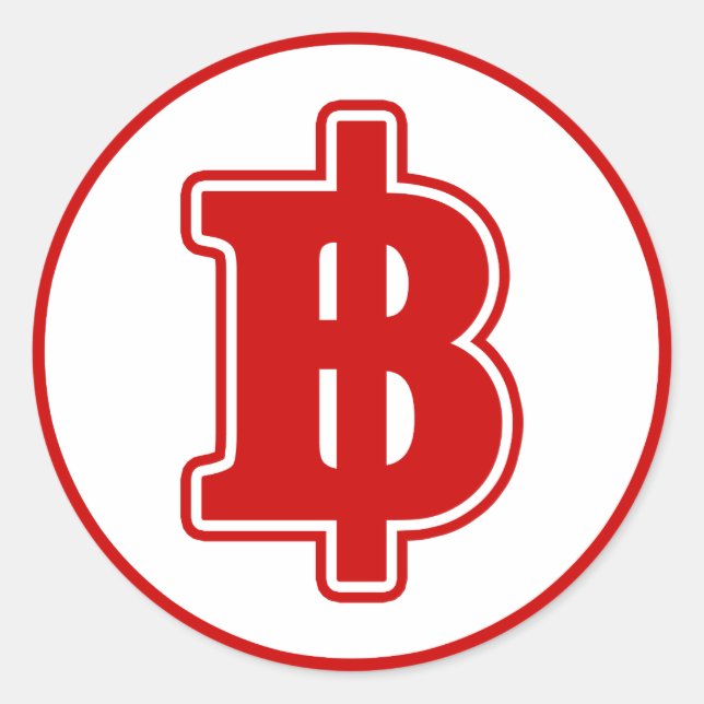 Adesivo Redondo VERMELHO SINAL BAHT ฿ Moeda Tailandesa ฿ (Frente)