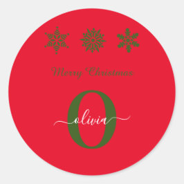 Adesivo Redondo Vermelho Verde Branco Monograma Letra Merry Christ