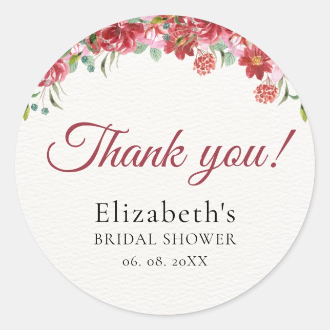 Adesivo Redondo Vermilion Blossoms Bridal Shower (Frente)