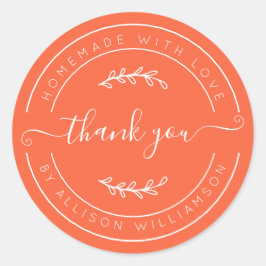 Adesivo Redondo Vermillion Orange Homemade Thank You Label