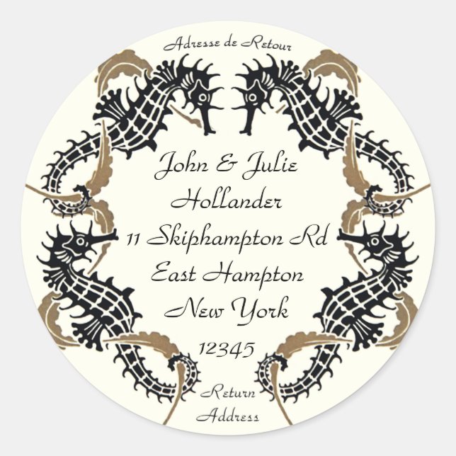 Adesivo Redondo Verneuil Art Nouveau Seacavalo Rótulos de Endereço (Frente)