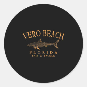 Adesivo Redondo Vero Beach Flórida Tubarão Letra Laranja Arqueada