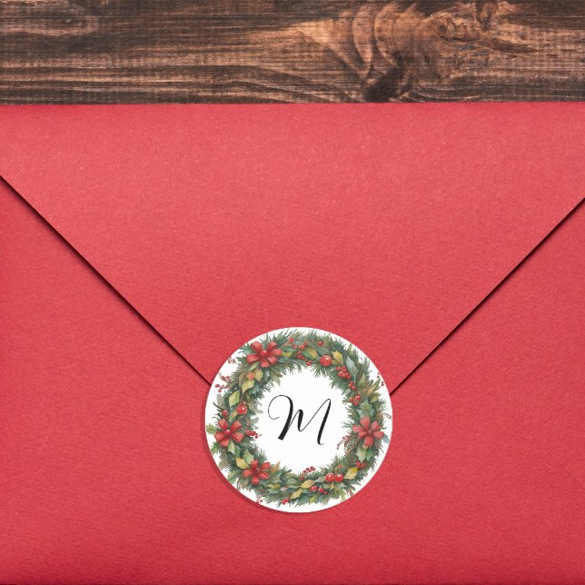 Adesivo Redondo Verruga De Natal Retroativa E Monograma De Aquarel (Criador carregado)