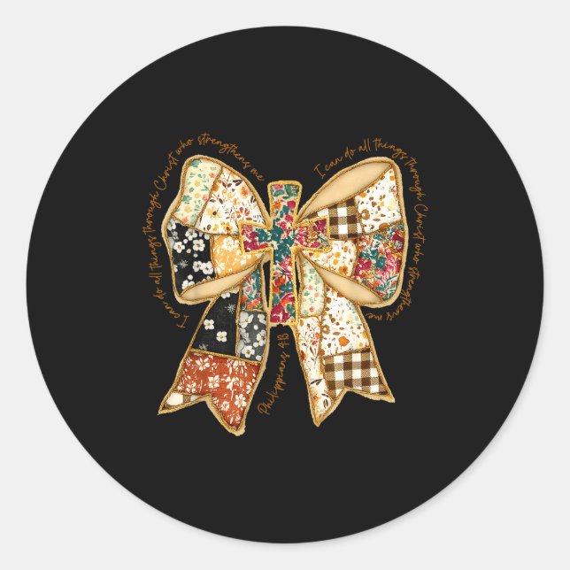Adesivo Redondo Verse Bible Coquette Christian Jesus Bow Patchwork (Frente)