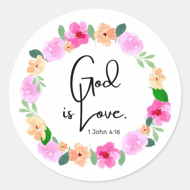 Adesivo Redondo Versículo Bíblico Deus é Amor (Frente)