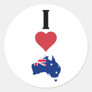 Adesivo Redondo Vertical I Love Australia / I Heart Australia
