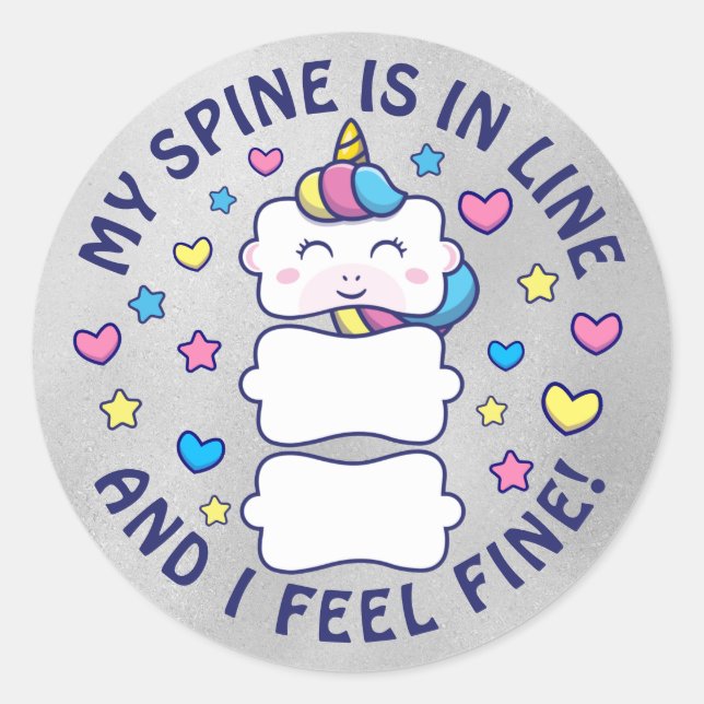 Adesivo Redondo Verticorn™ Minha Coluna Está Em Filhos Chiroprátic (Frente)