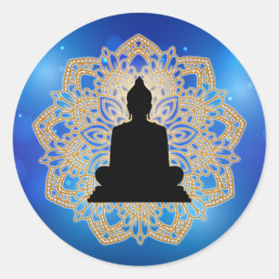 Adesivo Redondo Vesak Day Buddha e Mandala Vaisakha Purnima