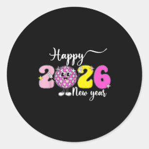 Adesivo Redondo Véspera de Ano Novo Olá 2026 Feliz Ano Novo 2026 D